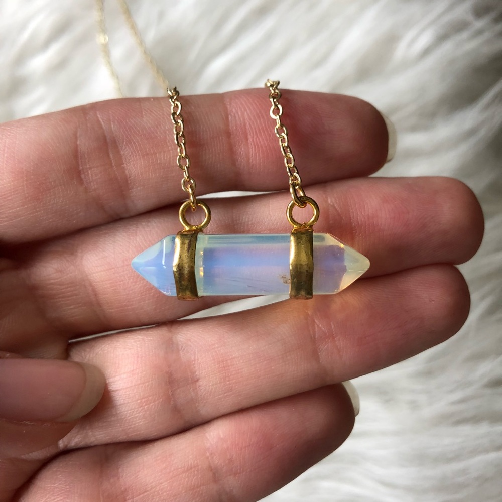 Opalite point boho crystal necklace gold chain
